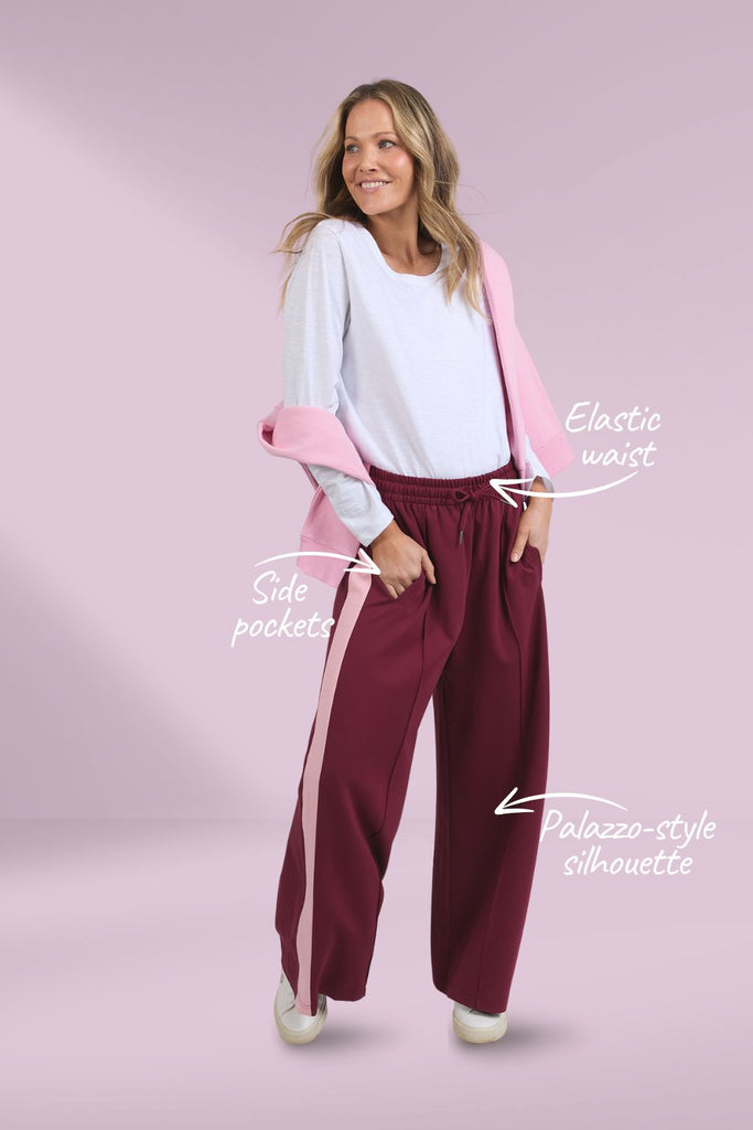 Elm Carmen Wide Leg Pants Merlot Soft Pink From BoxHill