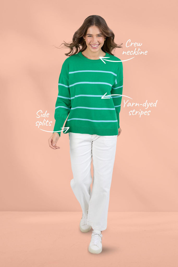 Elm Charli Stripe Knit Pine Green From BoxHill