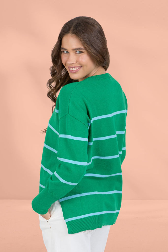 Elm Charli Stripe Knit Pine Green From BoxHill