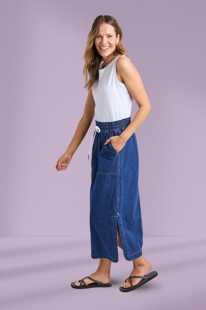 Elm Clover Midi Denim Skirt Mid Blue Wash From BoxHill