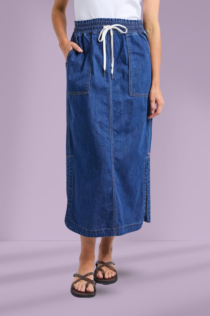 Elm Clover Midi Denim Skirt Mid Blue Wash From BoxHill