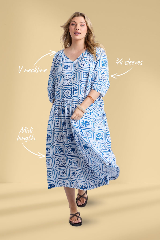 Elm Dolce Tile Midi Dress Ocean Tile Print From BoxHill