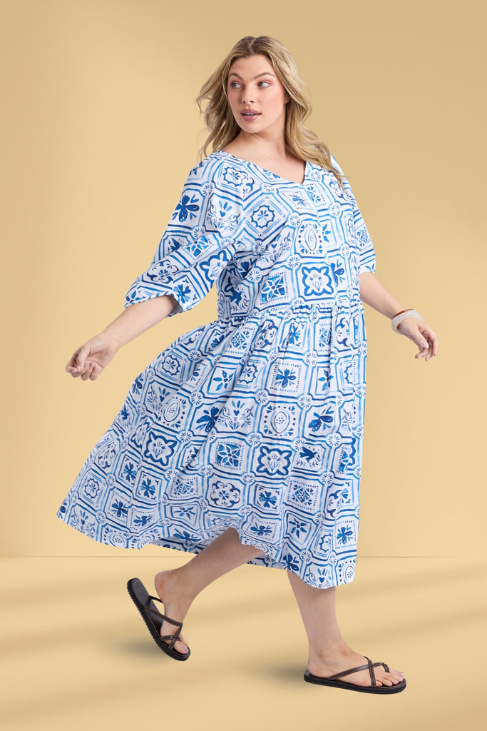 Elm Dolce Tile Midi Dress Ocean Tile Print From BoxHill