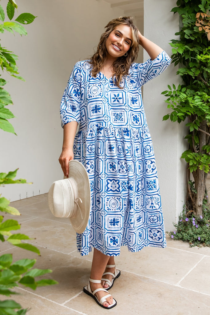 Elm Dolce Tile Midi Dress Ocean Tile Print From BoxHill