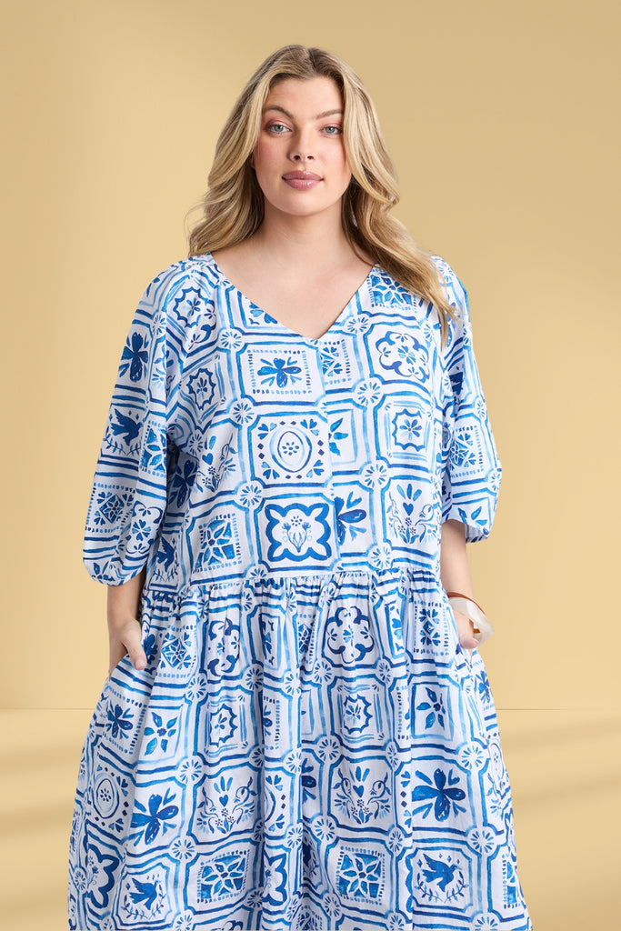 Elm Dolce Tile Midi Dress Ocean Tile Print From BoxHill