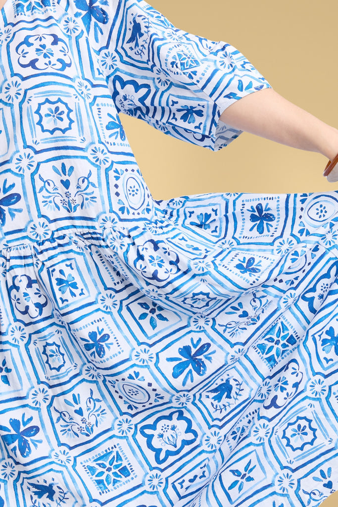 Elm Dolce Tile Midi Dress Ocean Tile Print From BoxHill