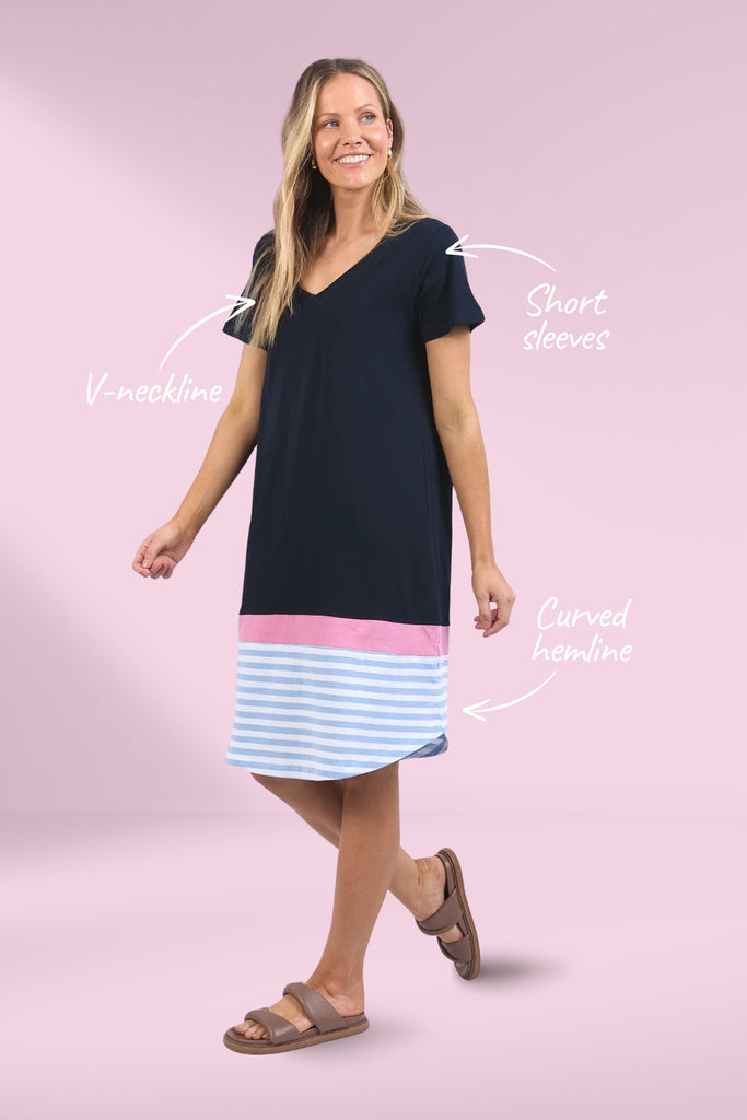 Elm Draw the Line Dress with Neon Rose Stripe Navy From BoxHill