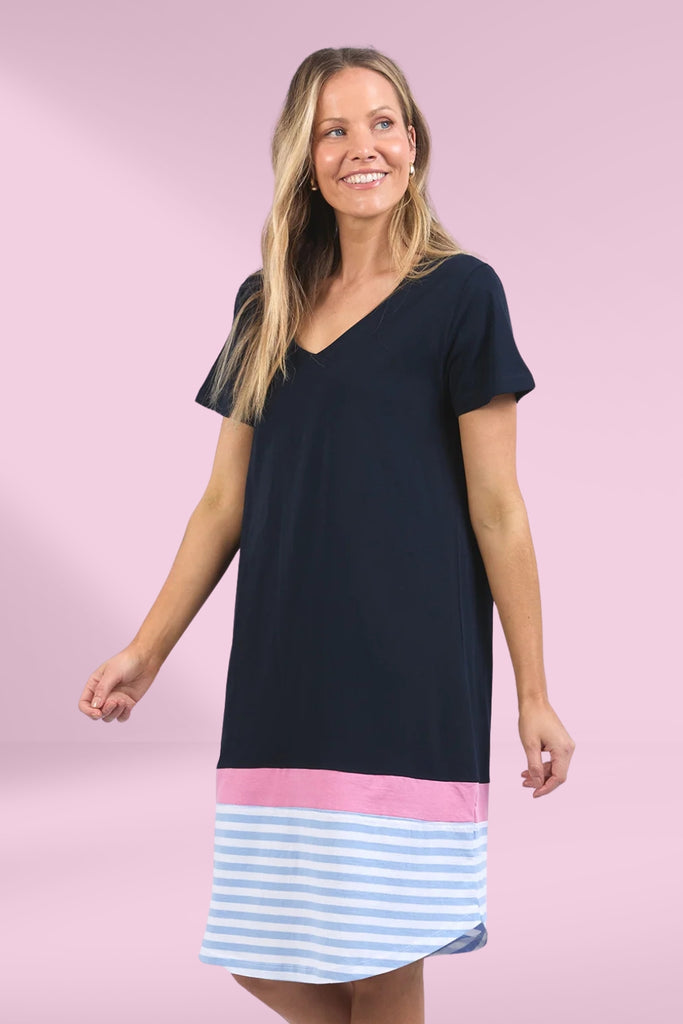 Elm Draw the Line Dress with Neon Rose Stripe Navy From BoxHill