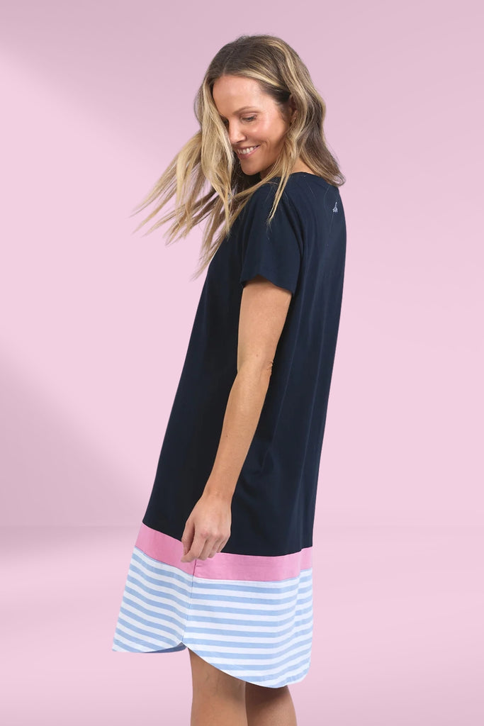 Elm Draw the Line Dress with Neon Rose Stripe Navy From BoxHill