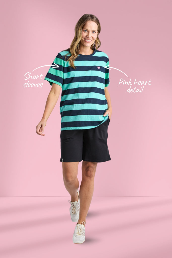 Elm Eden Stripe Short Sleeve Tee Blue and Green Stripe From BoxHill