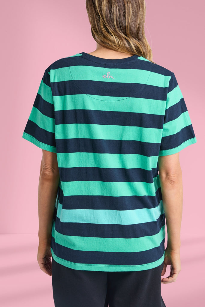 Elm Eden Stripe Short Sleeve Tee Blue and Green Stripe From BoxHill