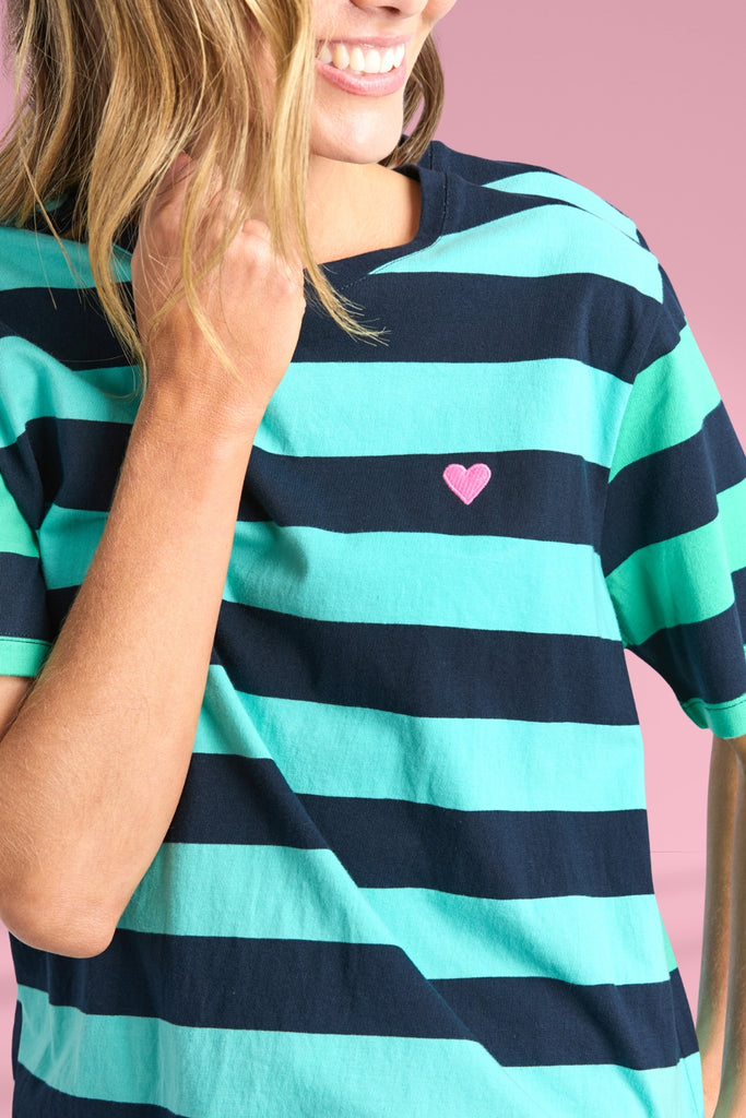 Elm Eden Stripe Short Sleeve Tee Blue and Green Stripe From BoxHill