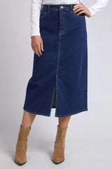 Elm Eloise Denim Midi Skirt Dark Blue Wash From BoxHill