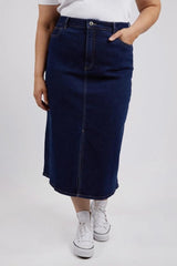 Elm Eloise Denim Midi Skirt Dark Blue Wash From BoxHill