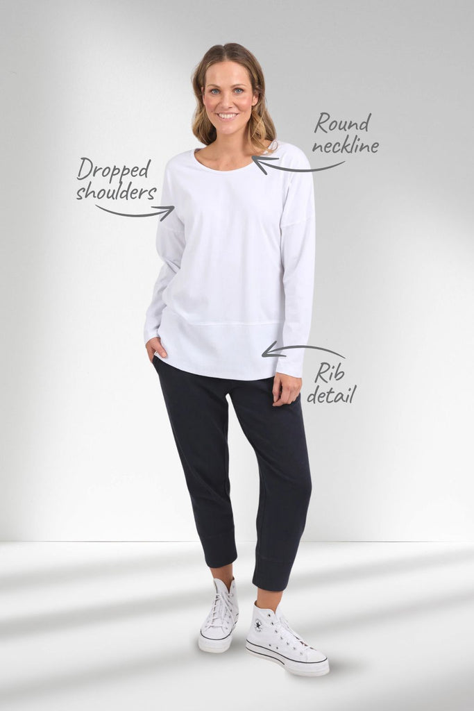 Elm Fundamental Long Sleeve Rib Tee Washed White From BoxHill