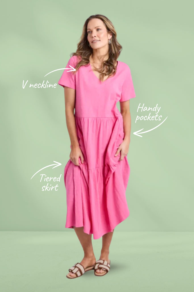 Elm Gigi Tiered Midi Dress Aurora Pink From BoxHill