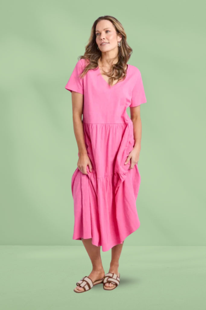 Elm Gigi Tiered Midi Dress Aurora Pink From BoxHill