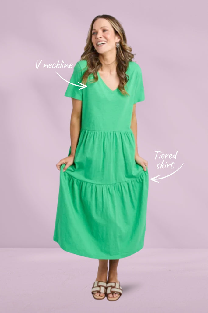 Elm Gigi Tiered Midi Dress Spring Green From BoxHill