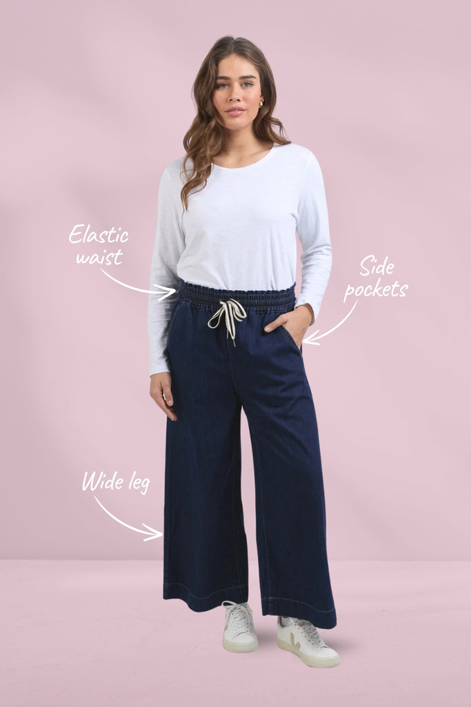 Elm Greta Wide Leg Pants Extra Dark Wash From BoxHill
