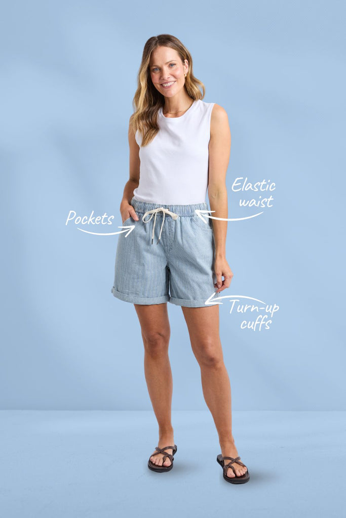 Elm Holly Stripe Shorts Blue and White Stripe From BoxHill