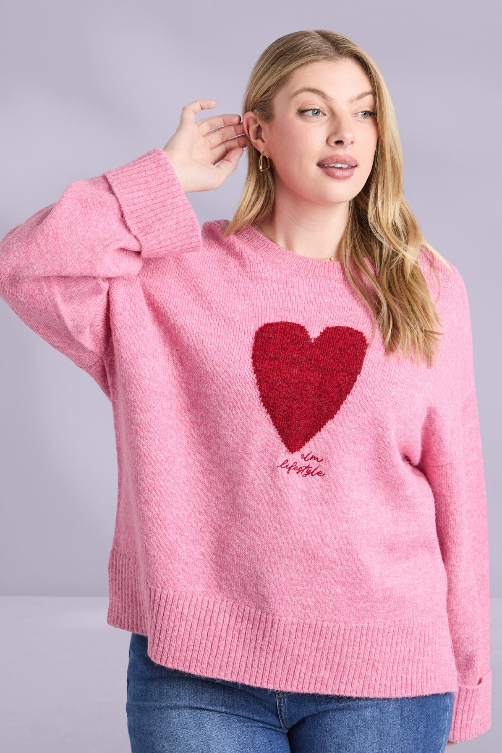 Elm Intersia Heart Knit Quartz Pink Elm