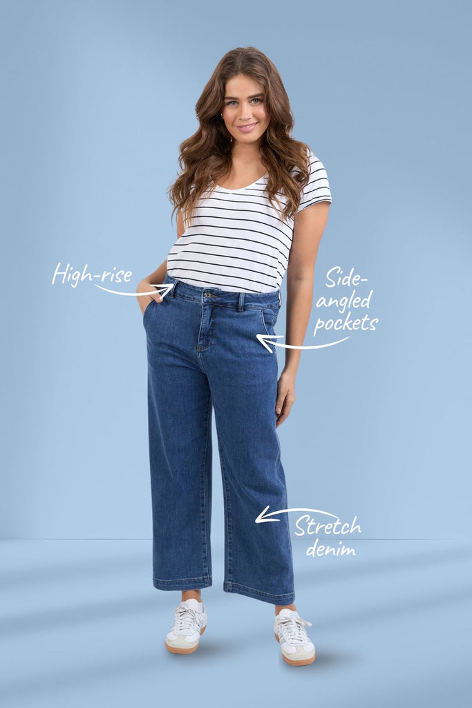 Elm Izzy Wide Leg Jeans Dark Blue Wash From BoxHill