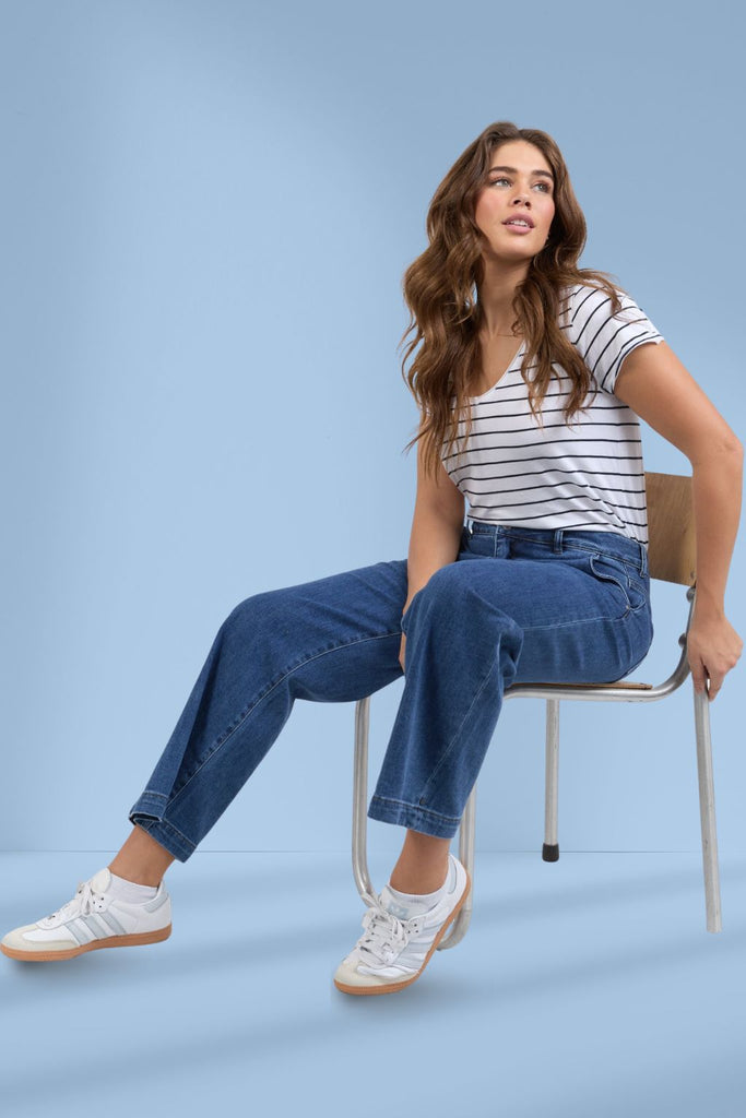 Elm Izzy Wide Leg Jeans Dark Blue Wash From BoxHill