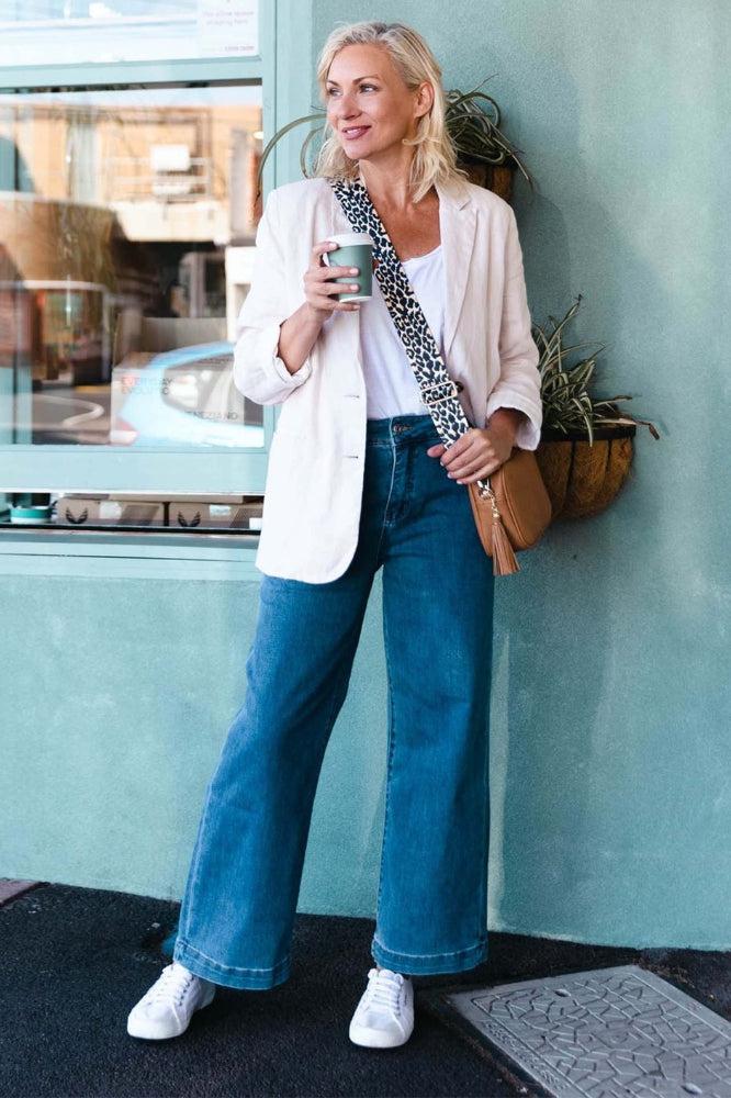 Elm Izzy Wide Leg Jeans Dark Blue Wash From BoxHill