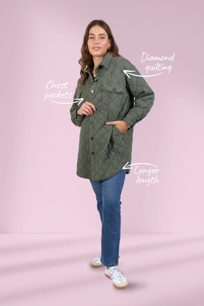 Elm Katie Quilted Shacket Basil From BoxHill