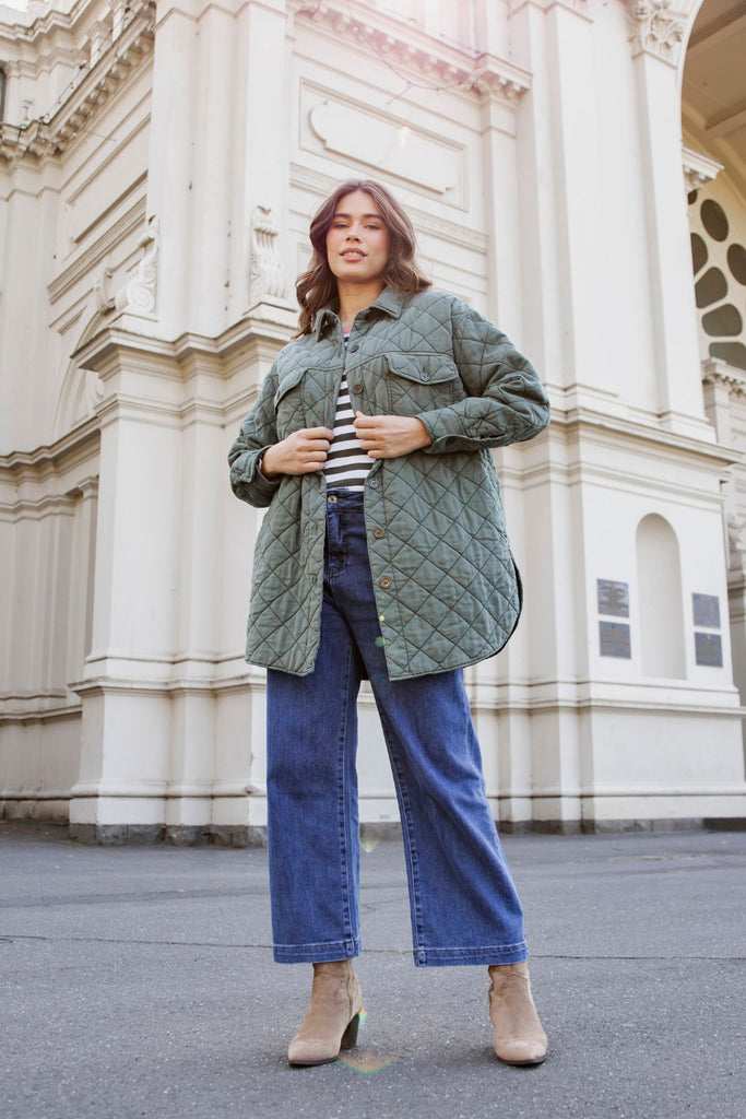 Elm Katie Quilted Shacket Basil From BoxHill