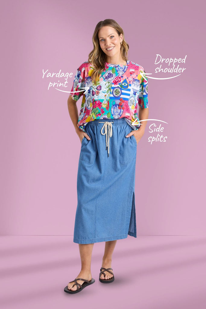 Elm Lala Land Tee All Over Yardage Print From BoxHill