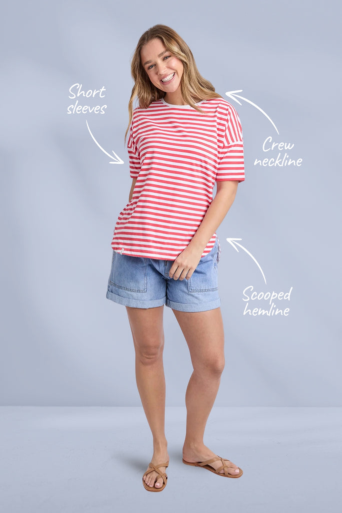 Elm Lauren Short Sleeve Tee Stripe Cayenne White Stripe From BoxHill