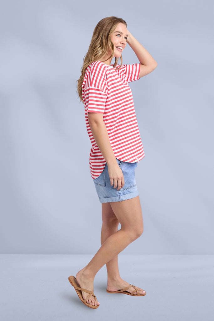 Elm Lauren Short Sleeve Tee Stripe Cayenne White Stripe From BoxHill