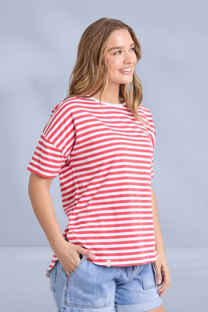 Elm Lauren Short Sleeve Tee Stripe Cayenne White Stripe From BoxHill