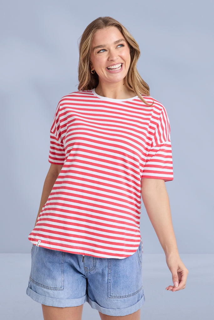 Elm Lauren Short Sleeve Tee Stripe Cayenne White Stripe From BoxHill