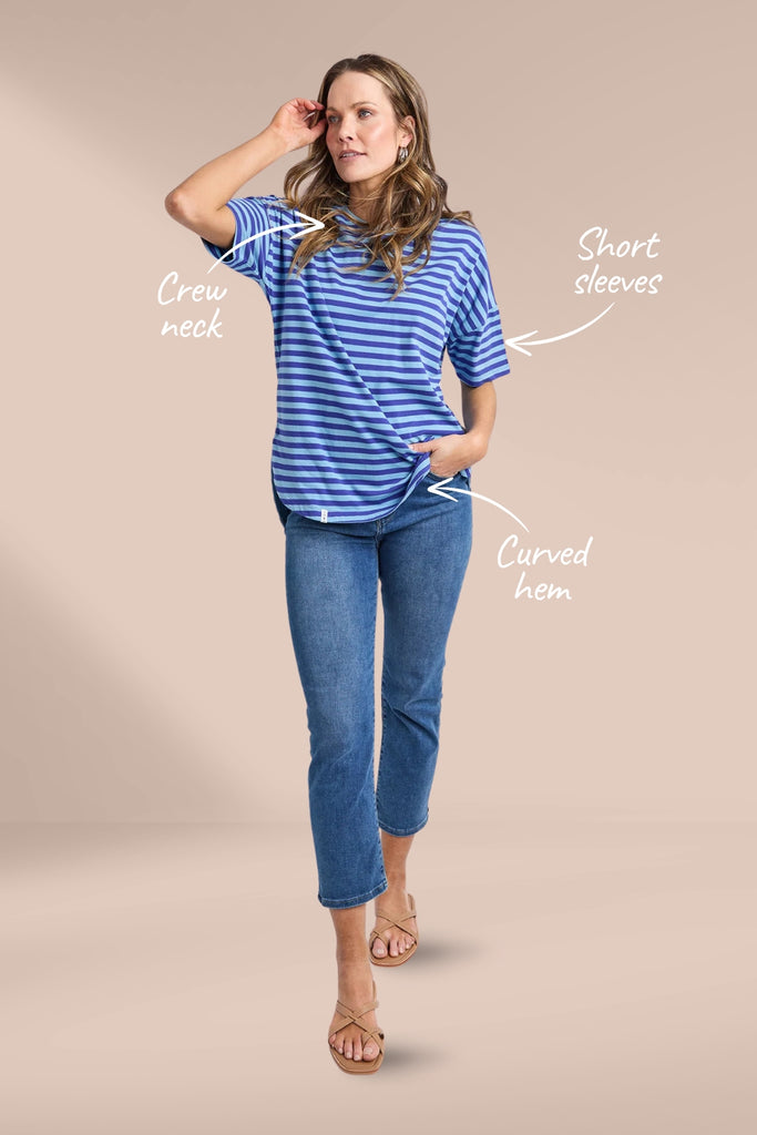 Elm Lauren Short Sleeve Tee Stripe Oceana Blue and Dusk Blue From BoxHill