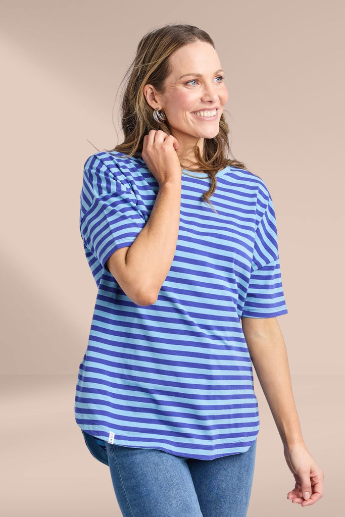 Elm Lauren Short Sleeve Tee Stripe Oceana Blue and Dusk Blue From BoxHill