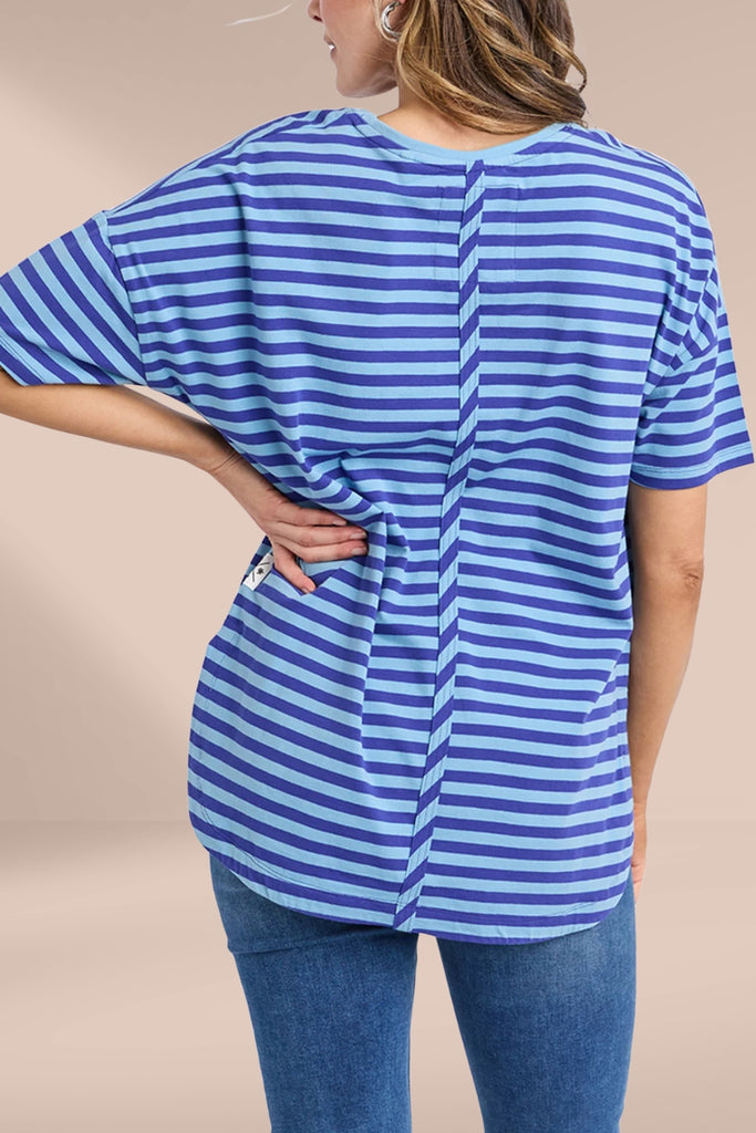 Elm Lauren Short Sleeve Tee Stripe Oceana Blue and Dusk Blue From BoxHill