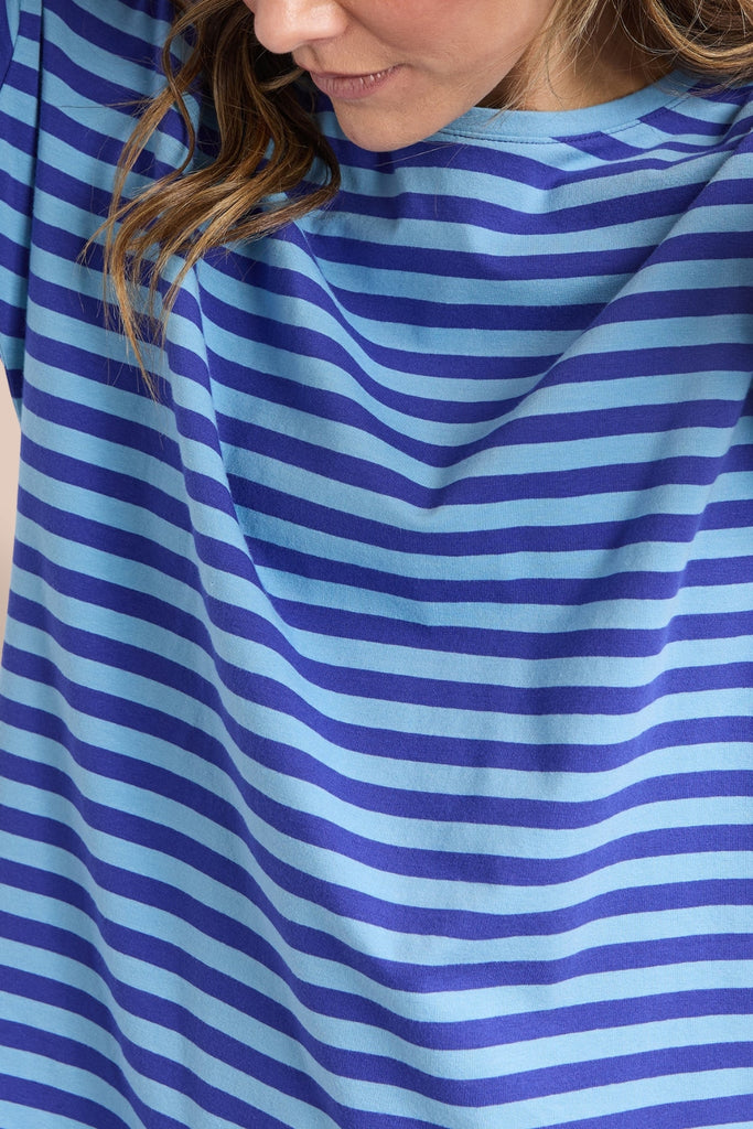Elm Lauren Short Sleeve Tee Stripe Oceana Blue and Dusk Blue From BoxHill