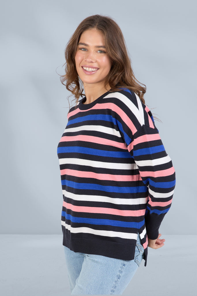 Elm Logan Stripe Knit Navy French Blue Charm Pink Stripe From BoxHill
