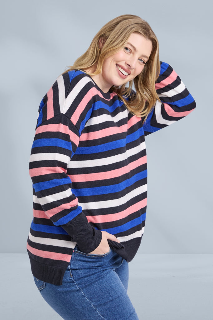 Elm Logan Stripe Knit Navy French Blue Charm Pink Stripe From BoxHill