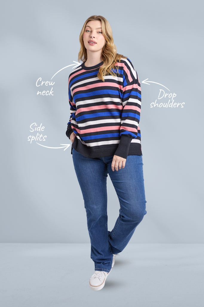 Elm Logan Stripe Knit Navy French Blue Charm Pink Stripe From BoxHill