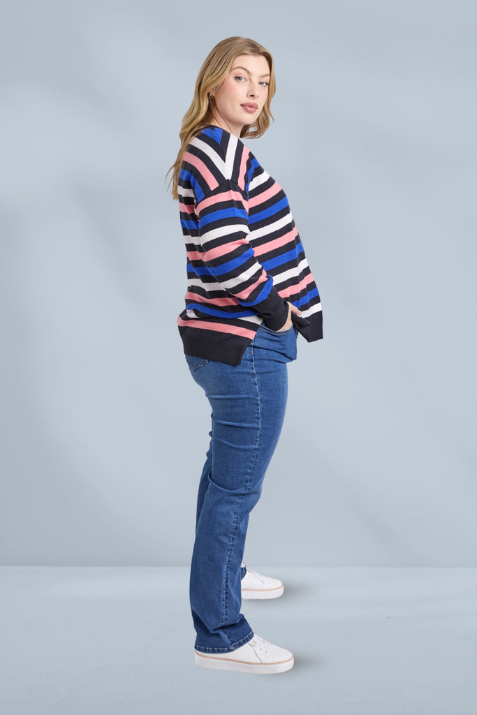 Elm Logan Stripe Knit Navy French Blue Charm Pink Stripe From BoxHill