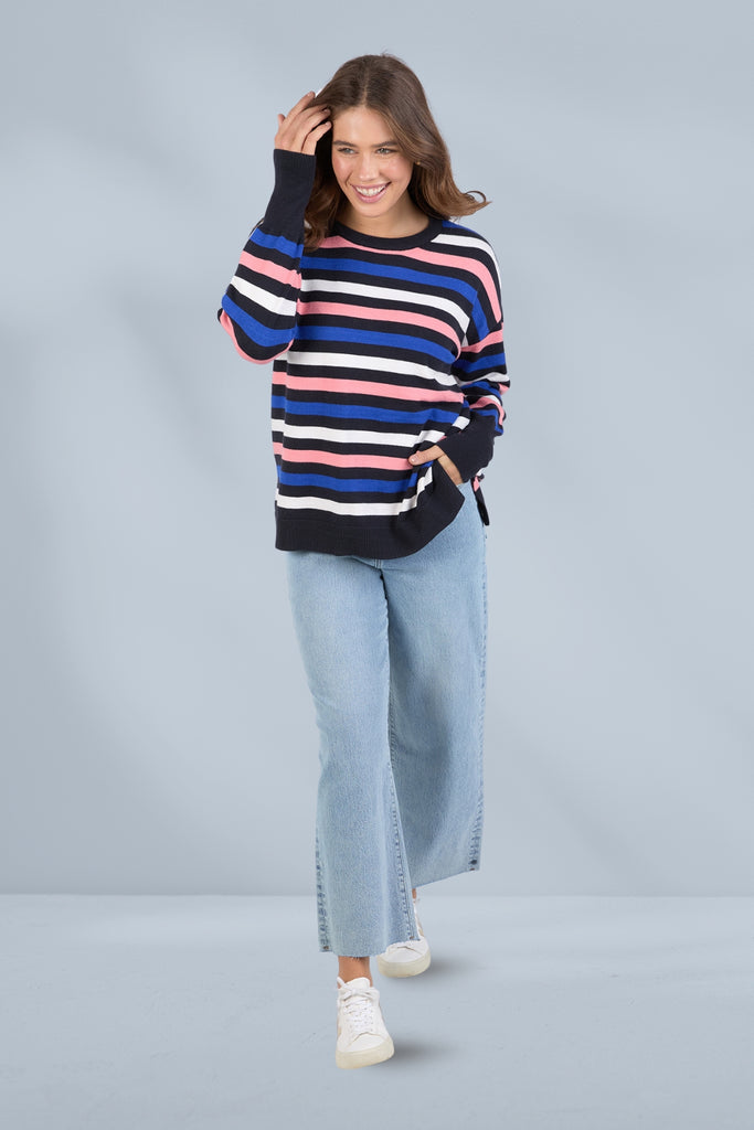 Elm Logan Stripe Knit Navy French Blue Charm Pink Stripe From BoxHill