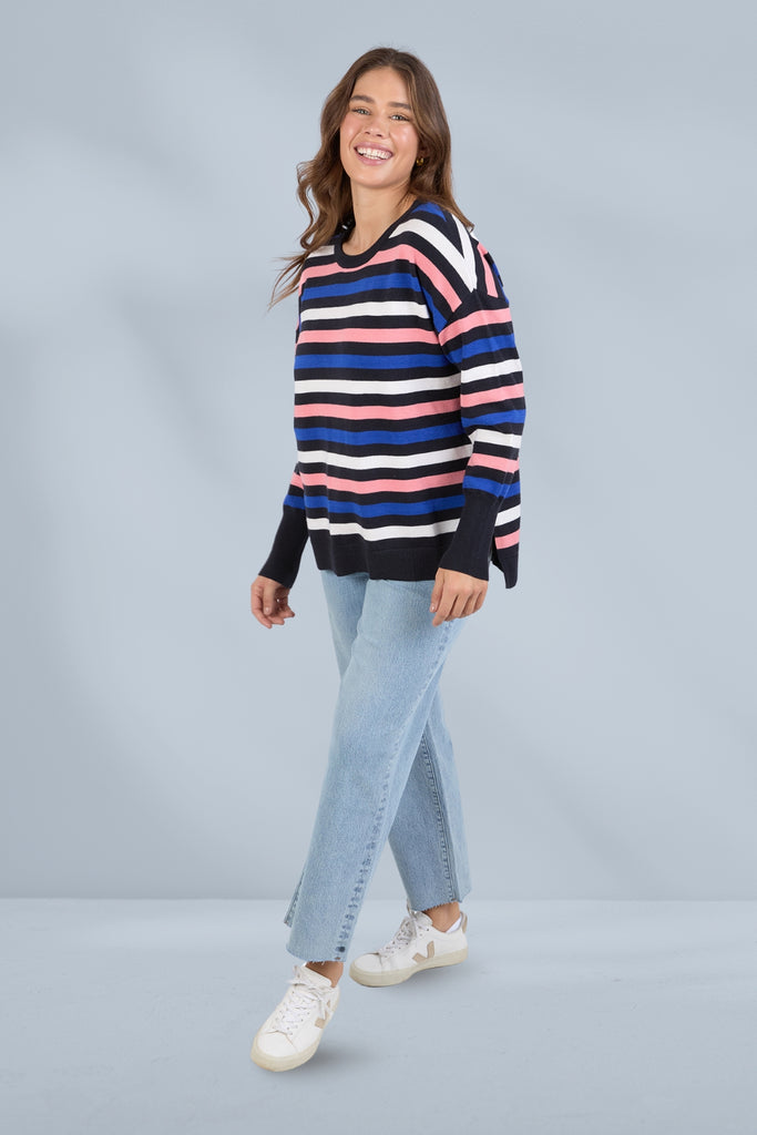 Elm Logan Stripe Knit Navy French Blue Charm Pink Stripe From BoxHill