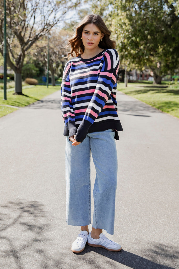 Elm Logan Stripe Knit Navy French Blue Charm Pink Stripe From BoxHill