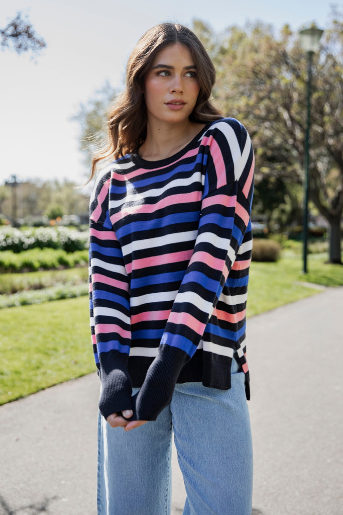 Elm Logan Stripe Knit Navy French Blue Charm Pink Stripe From BoxHill