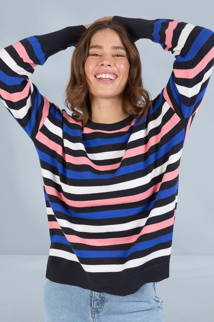 Elm Logan Stripe Knit Navy French Blue Charm Pink Stripe From BoxHill