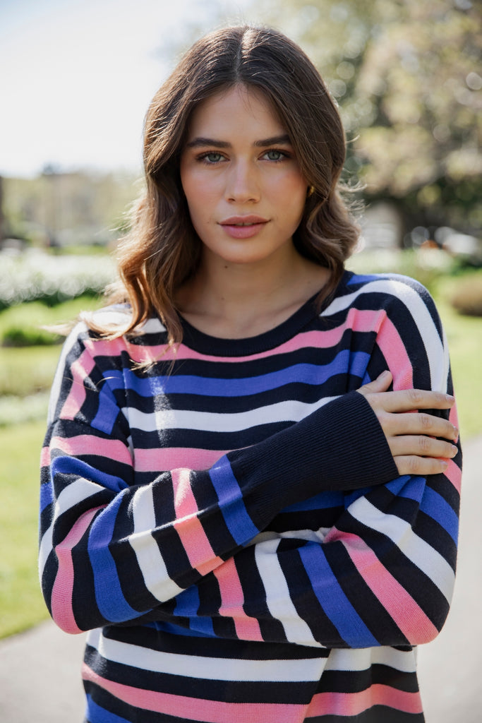Elm Logan Stripe Knit Navy French Blue Charm Pink Stripe From BoxHill