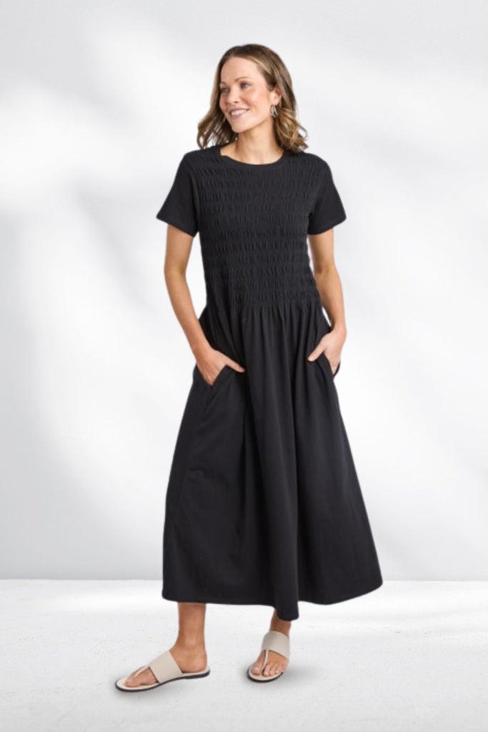 Elm Lola Shirred Dress Black From BoxHill